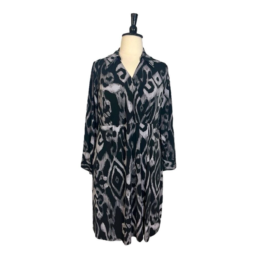Lane Bryant Dress Collared Wrap Top V-neck Jersey Black Gray Women’s Size 18/20